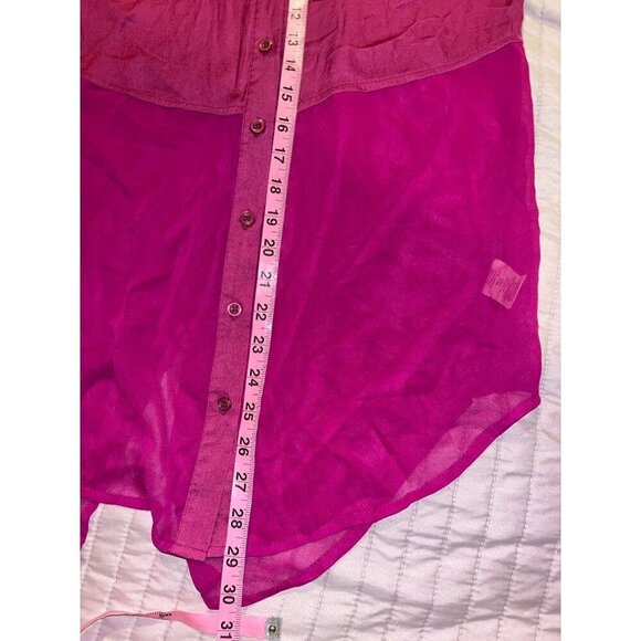 NWT Free People Best Of Both Words Sheer Fuchsia Button-Down Tunic Top Blouse  X - Picture 10 of 11